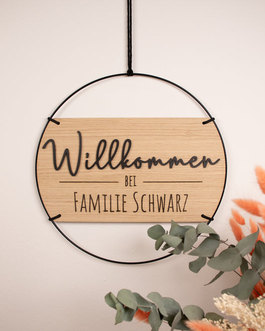 Familienschild Willkommen mit 3D-Effekt