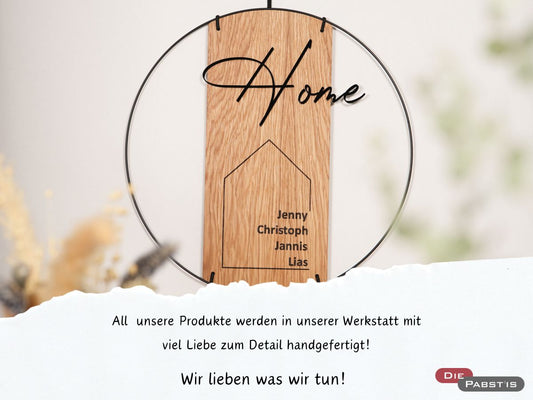Individuell gestaltetes Türschild ‚Home‘ mit Namensgravur – perfekt als persönliches Präsent zum Jubiläum, Einzug oder Familienfest.