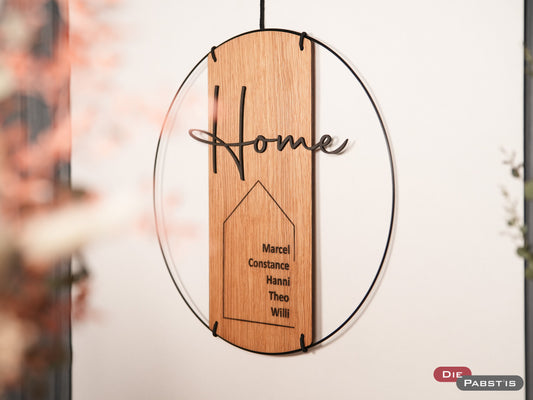 Individuelles Türschild ‚Home‘ mit Familiennamen – ideales Geschenk für Eltern, Großeltern oder die eigene Familie