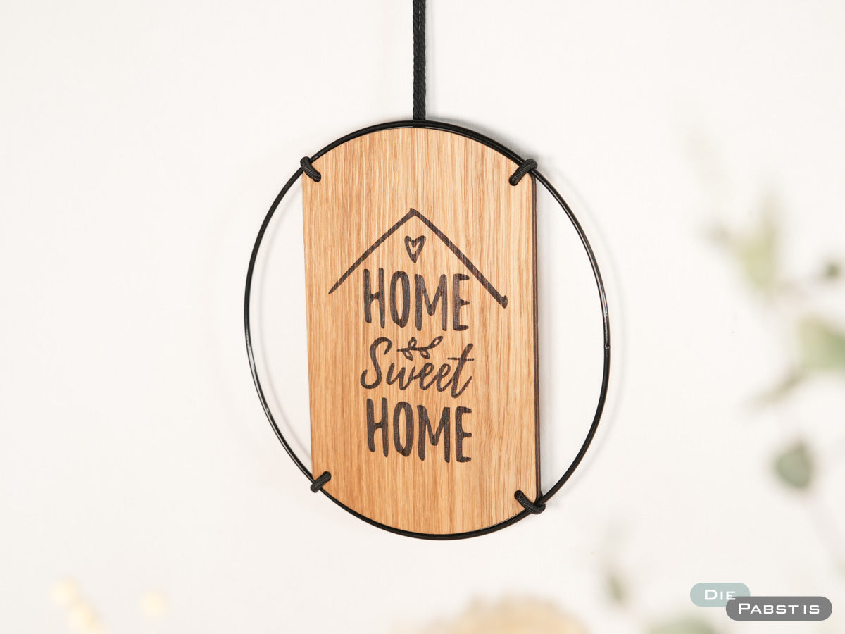 Eichenholz-Türschild mit Gravur ‚Home sweet Home‘ – charmante Deko für deinen Eingangsbereich