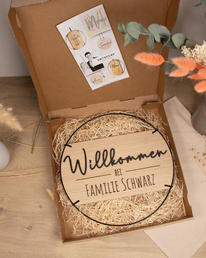 Familienschild Willkommen mit 3D-Effekt