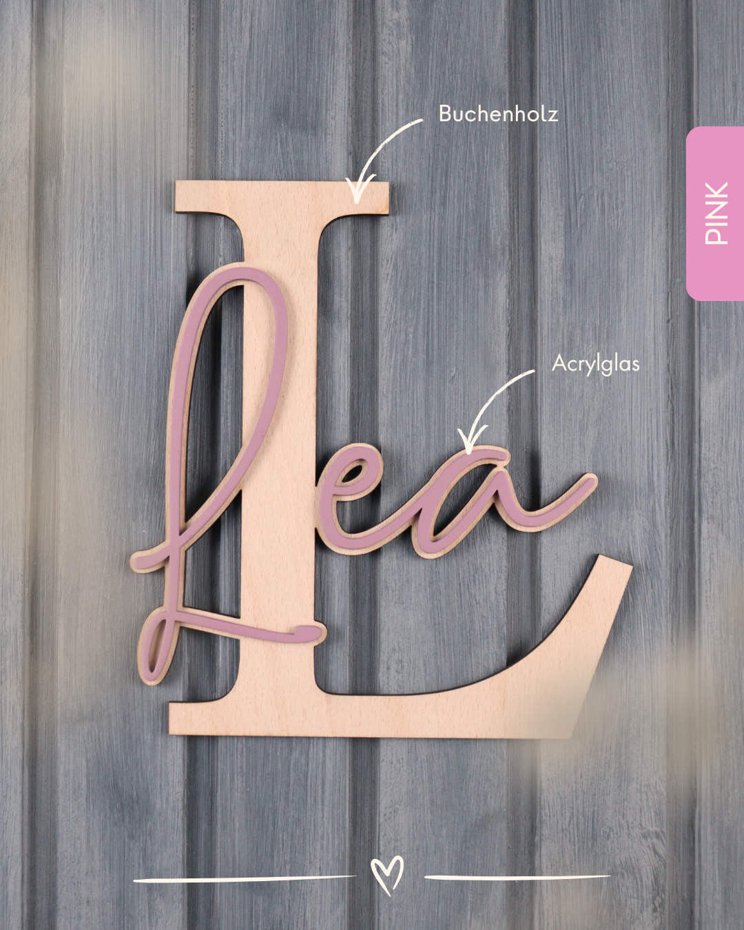 Kinderzimmer-Namensschild aus Buchenholz mit Acrylglas-Namen in verschiedenen Farben erhältlich