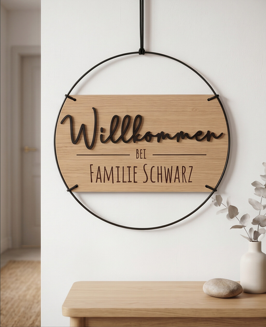 Familienschild Willkommen mit 3D-Effekt